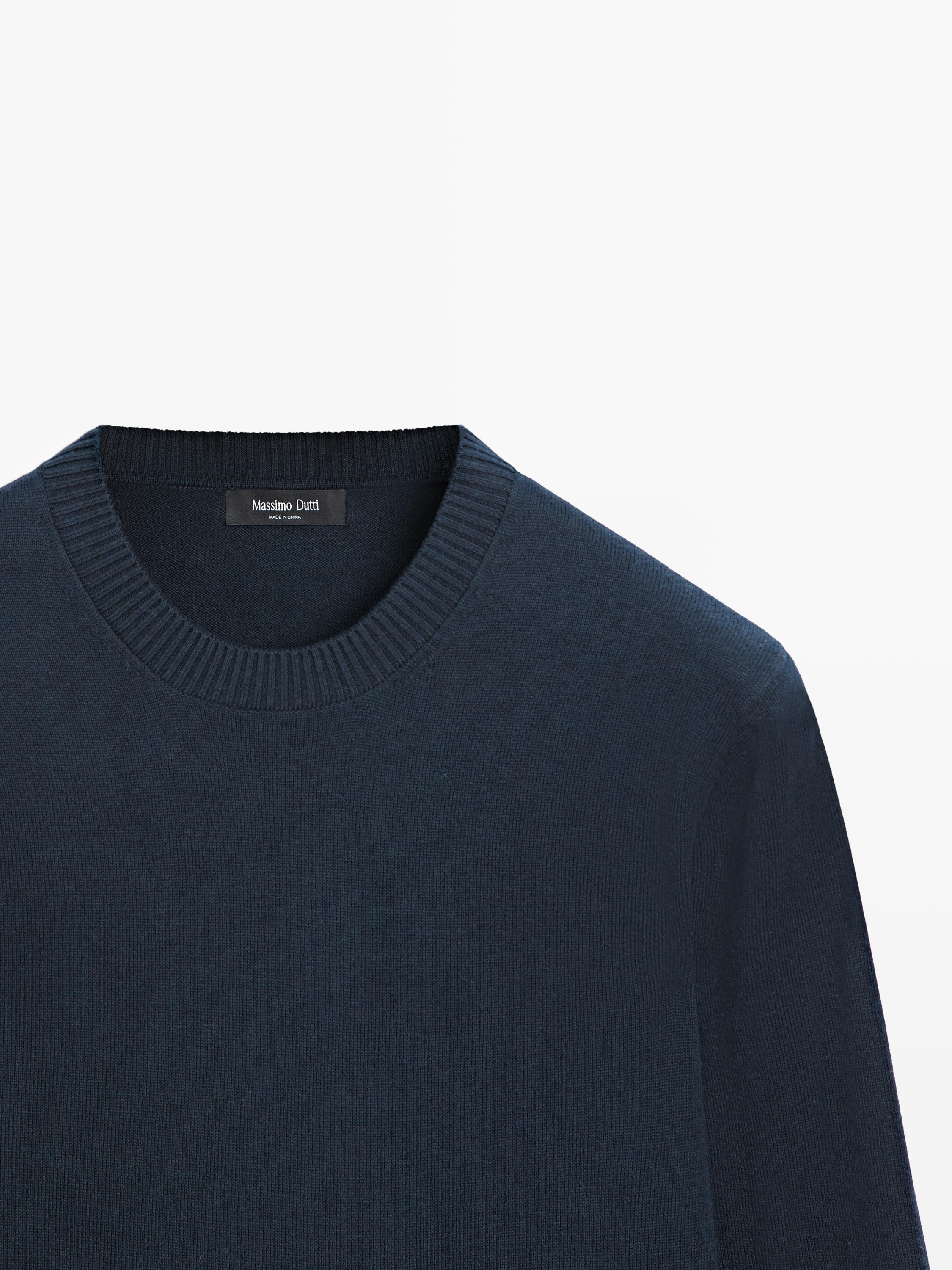 Knit cotton and wool sweater with crew neck